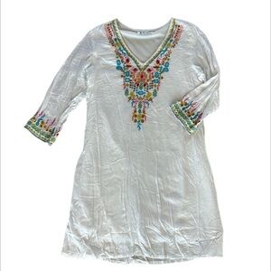 Lapogee size XL rayon emroidered boho dress in white
